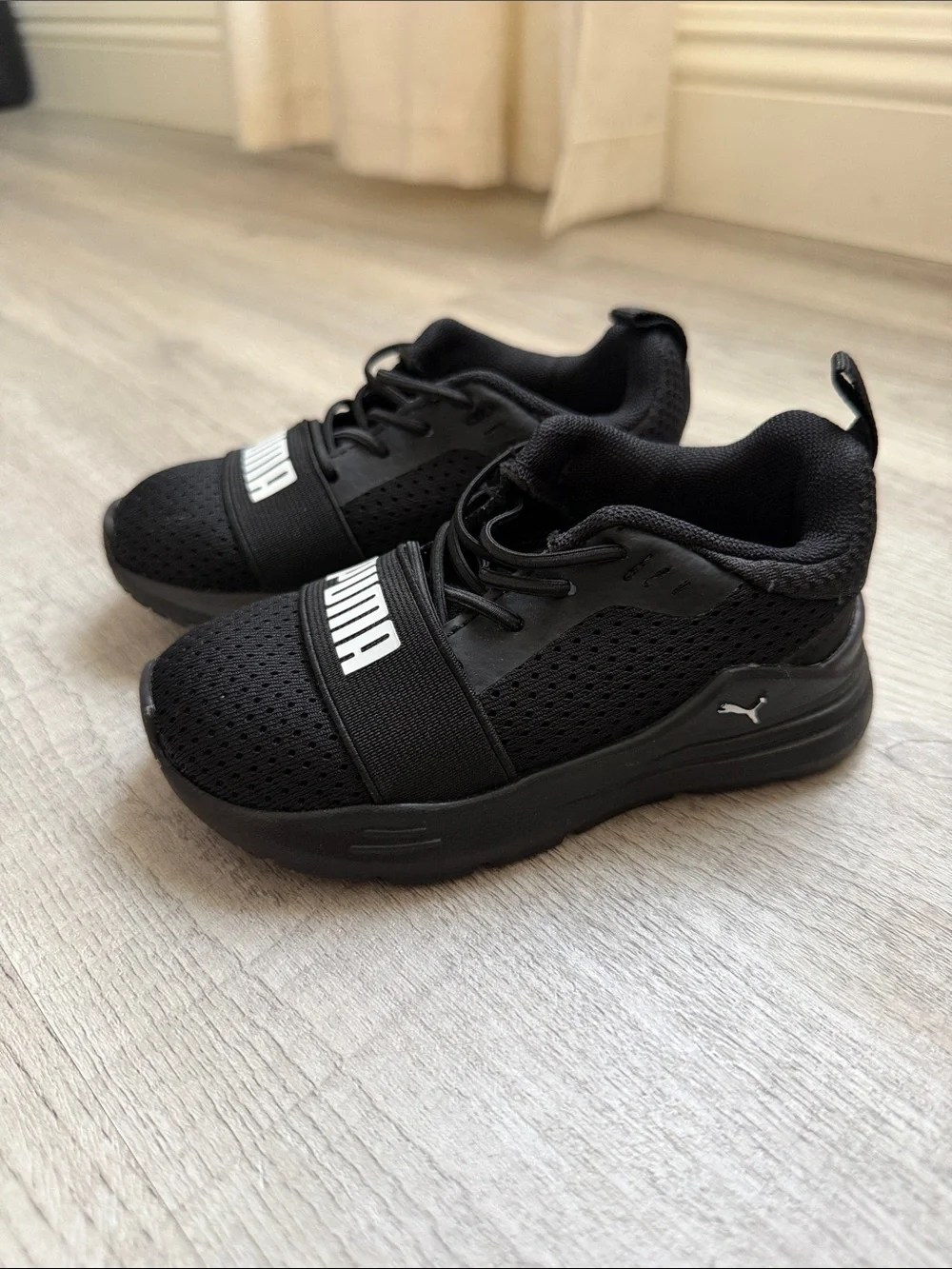 Puma Kids Black Slip-On Sneakers with Bold Logo